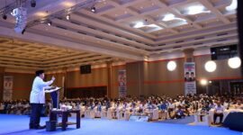 Calon presiden nomor urut dua Prabowo Subianto Menghadiri acara Deklarasi Nasional Gerakan Muslim Persatuan Indonesia Cinta Tanah Air (Gempita) di Grand Sudirman Ballroom. (Dok. Tim Media Prabowo-Gibran)

