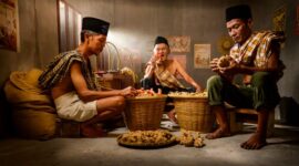 Seorang balian Dayak sedang menunjukkan berbagai jenis tanaman obat yang tumbuh subur di hutan Kalimantan, mencerminkan kekayaan alam yang menjadi sumber pengobatan tradisional mereka selama berabad-abad. Ramuan-ramuan ini menjadi simbol kearifan lokal yang dijaga turun-temurun.