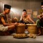 Seorang balian Dayak sedang menunjukkan berbagai jenis tanaman obat yang tumbuh subur di hutan Kalimantan, mencerminkan kekayaan alam yang menjadi sumber pengobatan tradisional mereka selama berabad-abad. Ramuan-ramuan ini menjadi simbol kearifan lokal yang dijaga turun-temurun.