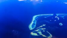 Pemandangan udara Kepulauan Derawan memperlihatkan air laut sebening kristal dan gugusan pulau yang menawan, mengundang para wisatawan untuk menjelajahi keindahan bawah lautnya. Gambar ini menunjukkan keasrian alam Derawan yang masih terjaga, menjadi daya tarik utama bagi para pencari ketenangan dan petualangan di laut.